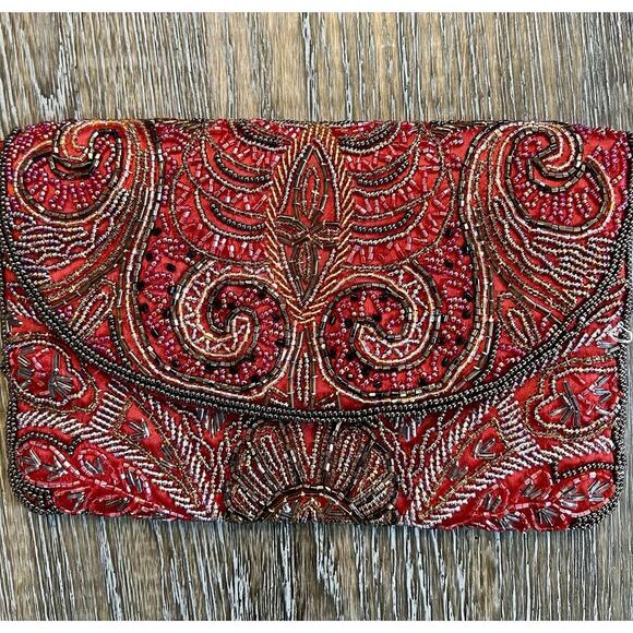 Unbranded Handbags - Vtg Beaded Evening Bag Clutch Purse Red Retro Fairy Whimsical